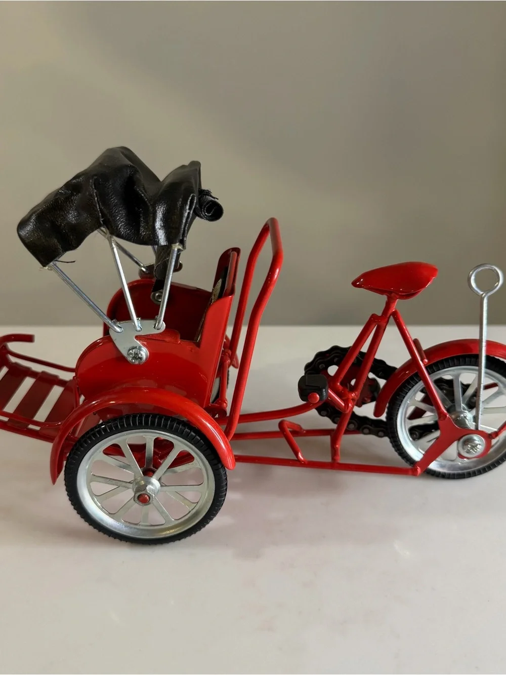 Miniature die cast Red Tricycle Rickshaw with Black Canopy, souvenir- Vietnam